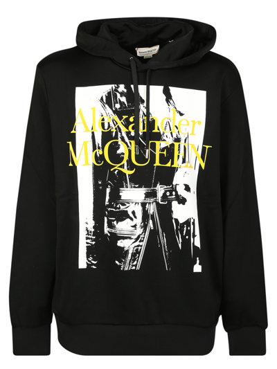 Alexander Mcqueen Logo印花长袖连帽衫 In Black