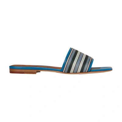 Loro Piana Suitcase Stripe Flat Sandals In Sea Breeze