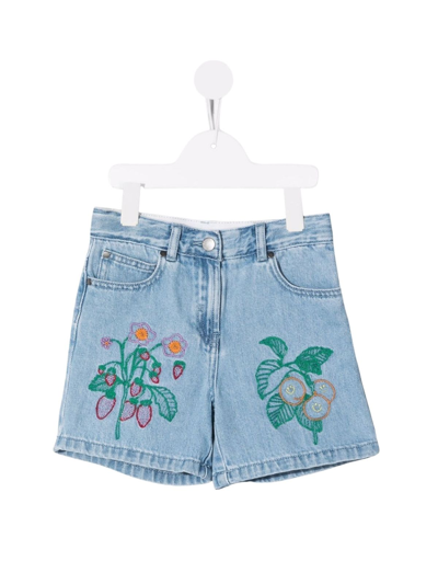 Stella Mccartney Kids' Girls Flower Embroidered Denim Shorts In Light Blue