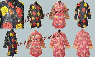 Pre-owned Handmade 5 Pc Lot Vintage Kantha Jacket Assorted Old Cotton Long Blazer Women Kantha Dressing Gown