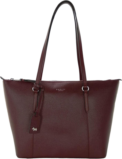 Pre-owned Radley Tote Bag Dark Red Medium Zip Top Shoulder Handbag Claret Angel Street