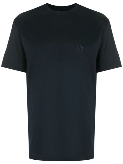 Giorgio Armani Logo-print Cotton T-shirt In Blue