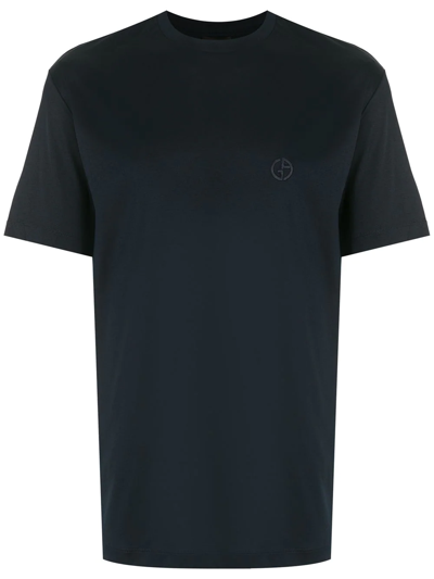 Giorgio Armani Logo-print Cotton T-shirt In Navy Blue