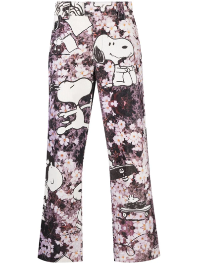 Soulland X Peanuts Fawna Mix-print Straight-leg Trousers In White