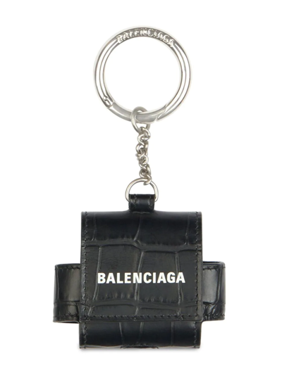 Balenciaga Crocodile Embossed Black Cash Earpods Pro Holder Case In Black White