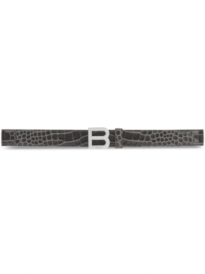 Balenciaga Hourglass Thin Leather Belt In Dark Grey