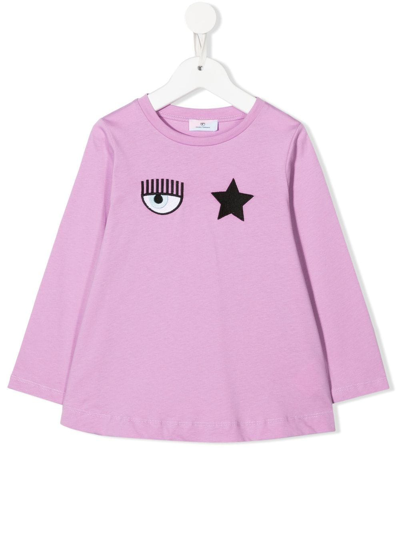 Chiara Ferragni Kids' Embroidered-logo Cotton Sweatshirt In Purple