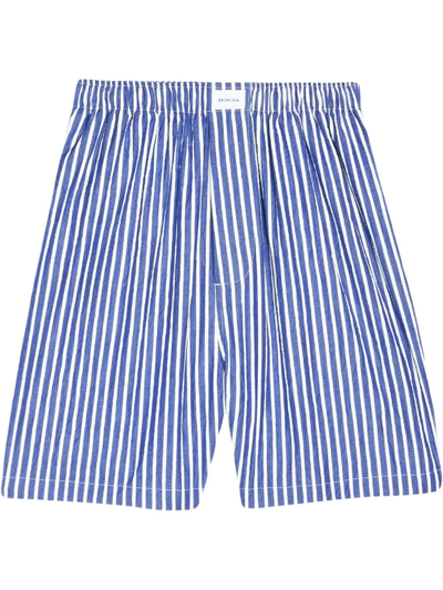 Balenciaga Striped Pyjama Shorts In Blue