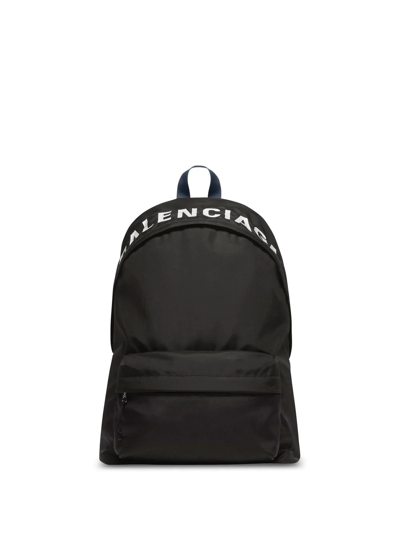 Balenciaga Wheel Logo Embroidered Nylon Backpack In Black