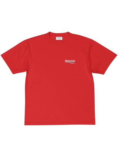 Balenciaga Political Campaign Cotton T-shirt In Bright Red White