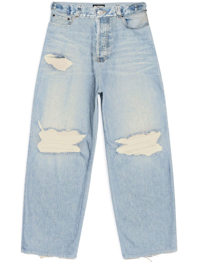 Balenciaga Destroyed Normal Straight-leg Denim Jeans In Light Blue