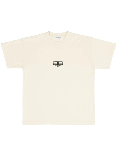 Balenciaga Logo刺绣棉t恤 In Neutrals