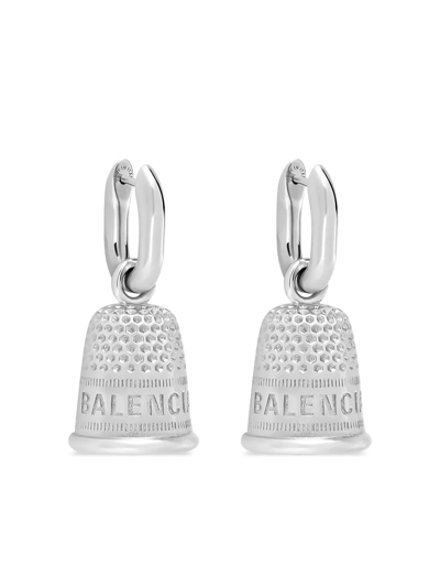 Balenciaga Thimble Crystal-embellished Earrings In Shiny Silver