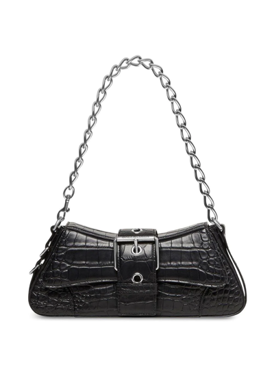 Balenciaga Lindsay Small Shoulder Bag With Strap Crocodile Embossed In Black
