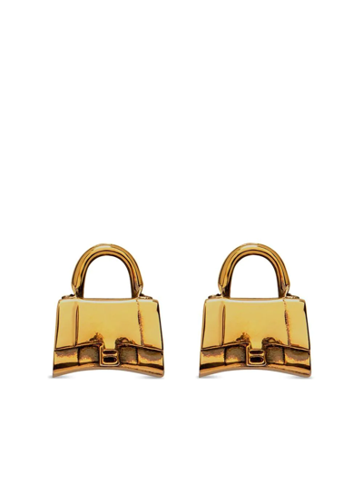 Balenciaga Xs Bag Stud Brass Earrings In Antique Gold