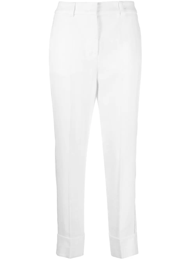 Peserico Cropped High-waisted Trousers In White