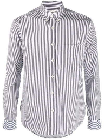 Saint Laurent Striped Button-down Shirt In Bianco