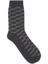 Balenciaga Monogram Print Cotton Socks In Black Grey