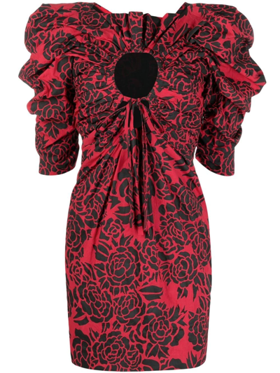 Philosophy Di Lorenzo Serafini Puff-sleeved Draped Dress In Red