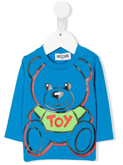 Moschino Babies' Teddy Bear-motif Cotton T-shirt In Blue