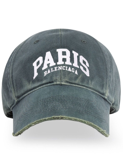 Balenciaga Paris City-print Cap In Dark Green White