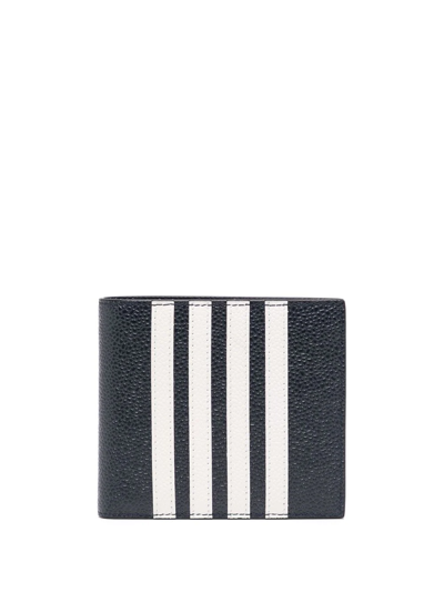 Thom Browne Stripe Leather Bi-fold Wallet In Blue