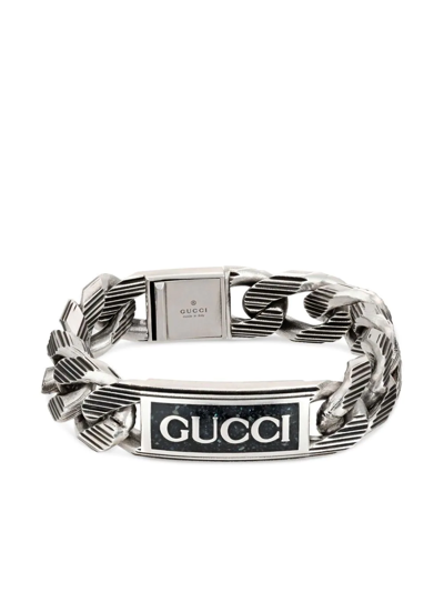 Gucci Logo Plaque Link Bracelet In Silver