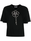 Area Crystal-embellished Flower Cutout T-shirt In Black