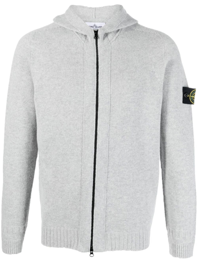 Stone Island Compass-patch Zip-up Hoodie In Pearl Grey