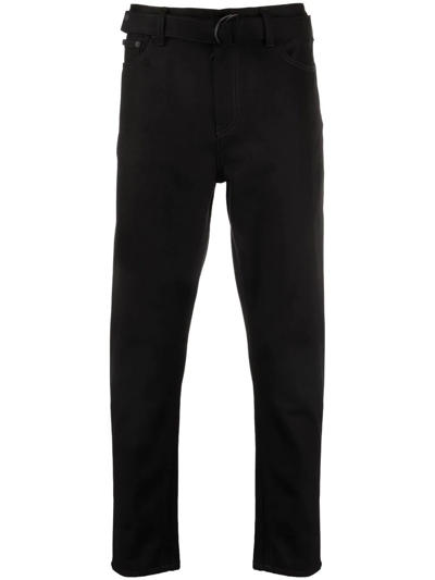 Off-white Belted Straight-leg Trousers In Black Black