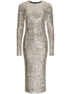 Dolce & Gabbana Silver Sequinned Long Sleeve Midi Dress In Silver