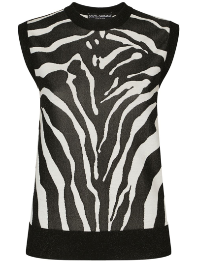 Dolce & Gabbana Zebra-design Jacquard Sweater In Wool And Silk In Multicolor