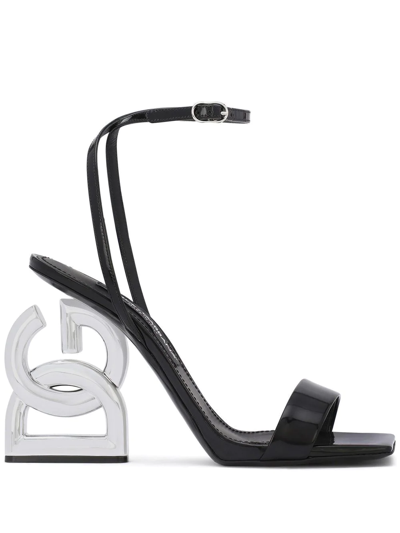 Dolce & Gabbana Logo-sculpted Heel Sandals In Black