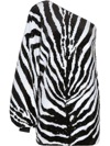 Dolce & Gabbana Zebra Sequin One-shoulder Mini Dress In Black