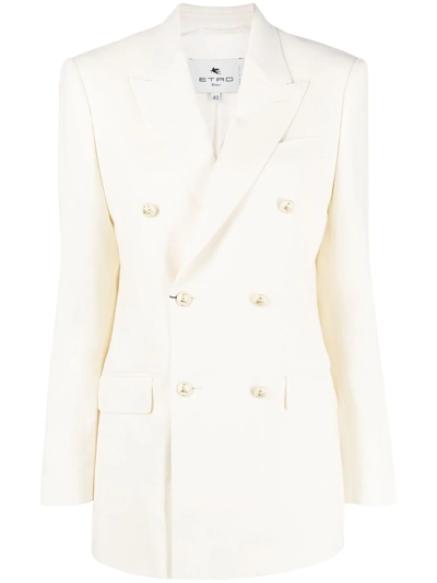 Etro Double-breasted Jacquard Blazer In Bianco