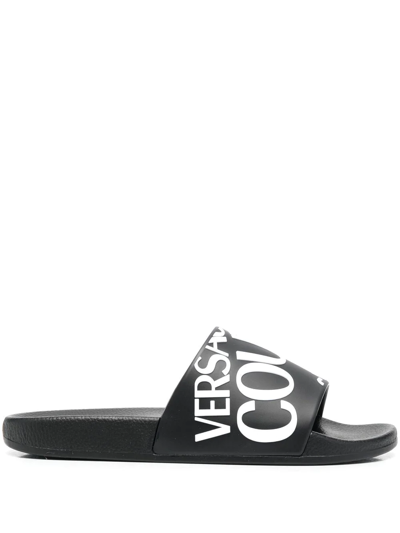 Versace Jeans Couture Logo-print Pool Slides In Black