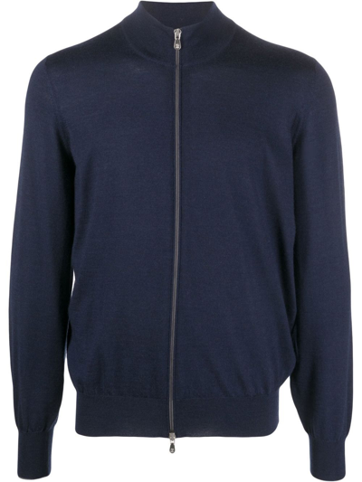 Brunello Cucinelli Zipped Knit Cardigan In Navy