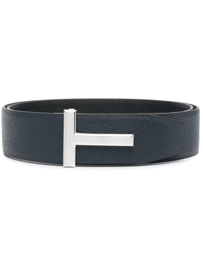 Tom Ford T Logo-buckle Reversible Leather Belt In Blue
