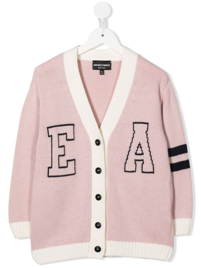 Emporio Armani Kids' Logo-intarsia Varsity Cardigan In Pink