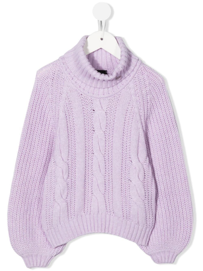 Emporio Armani Kids' Cable-knit Roll-neck Jumper In Violet