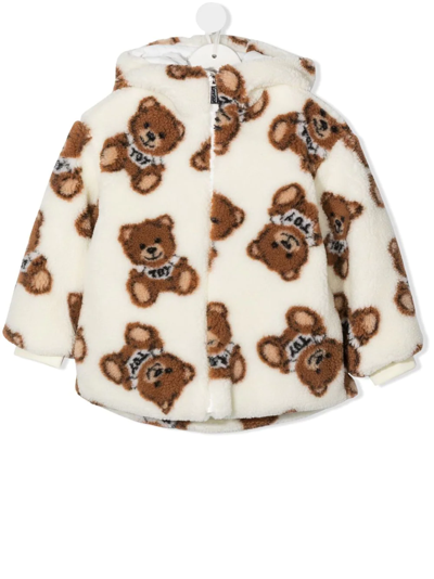 Moschino Kids' Bear-print Brand-tab Woven Jacket 10-14 Years In Neutrals