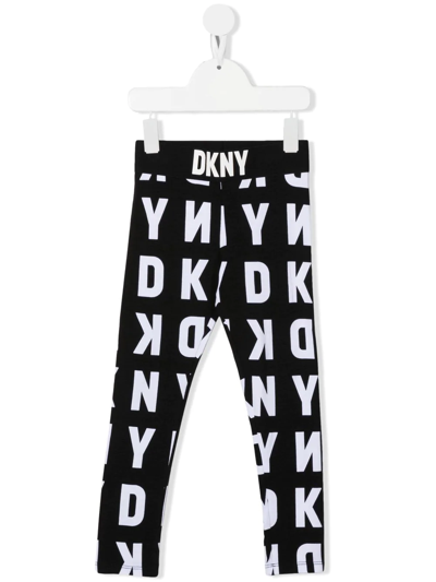 Dkny Kids' Logo-print Slip-on Leggings In Black