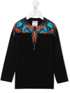 Marcelo Burlon County Of Milan Kids Black Travel Wings Long Sleeve T-shirt In Black