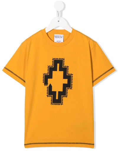 Marcelo Burlon County Of Milan Kids' Geometric-print Cotton T-shirt In Yellow