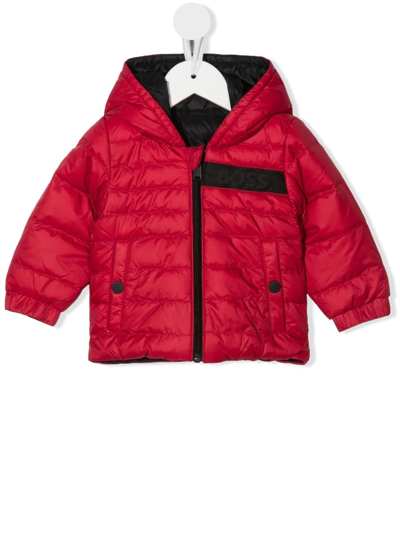 Bosswear Babies' Logo-print Zip-up Padded Coat In Red