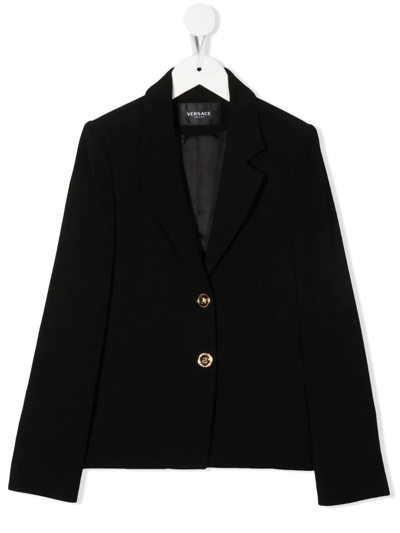 Versace Kids' Notched-collar Single-breasted Blazer In Black