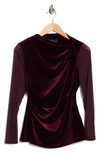 Donna Karan Woman Asymmetrical Mesh Sleeve Blouse In Aubergine
