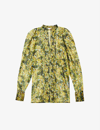 VICTORIA BECKHAM CHAIN-EMBELLISHED FLORAL-PRINT WOVEN BLOUSE