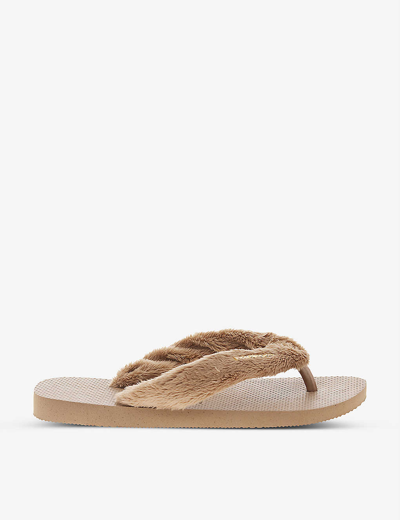 Havaianas Top Home Fluffy Logo-embossed Faux-fur And Rubber Flip Flops In Pale Pink