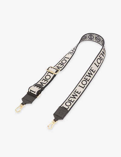 LOEWE WOMENS NAVY/BLACK ANAGRAM LOOP COTTON AND LEATHER BAG STRAP,58003948